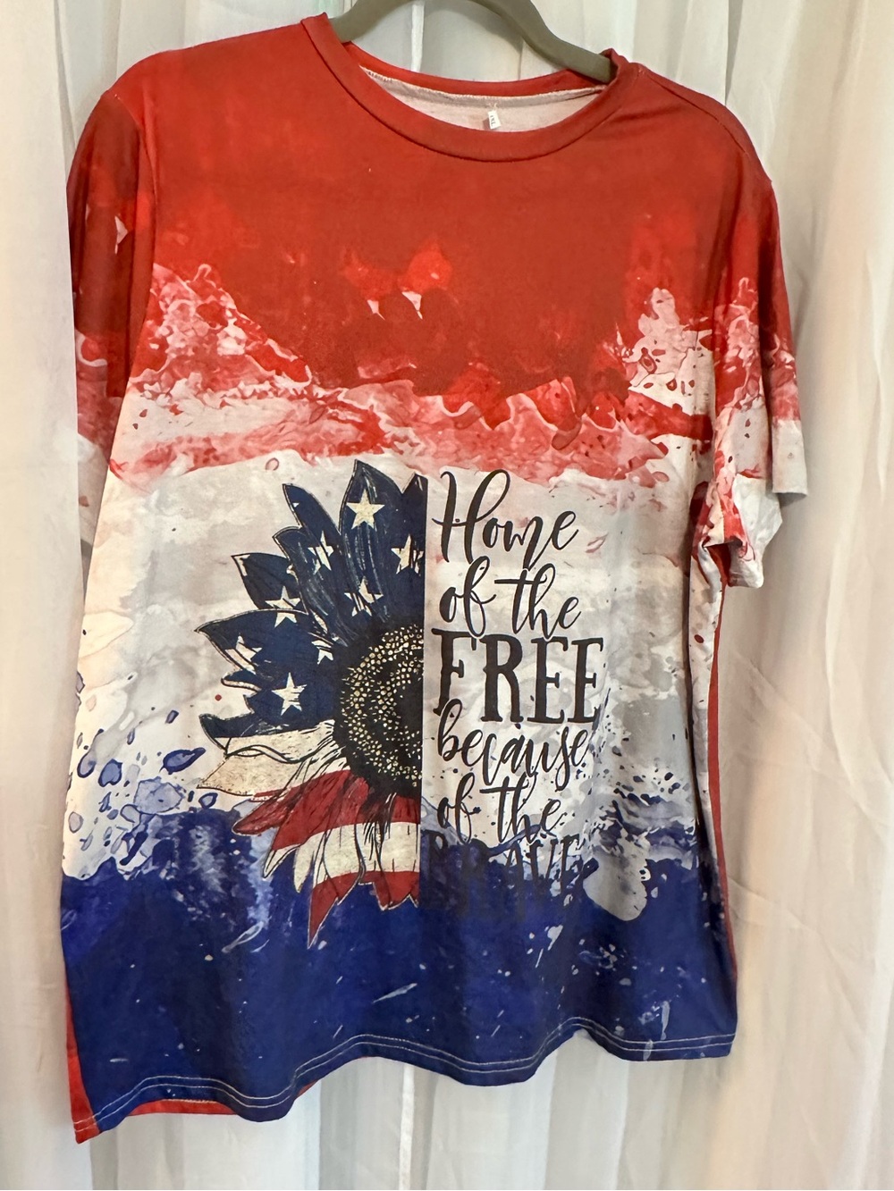 Patriotic Red White Blue Graphic Tee - Sunflower Flag Design - Picture 2 of 5